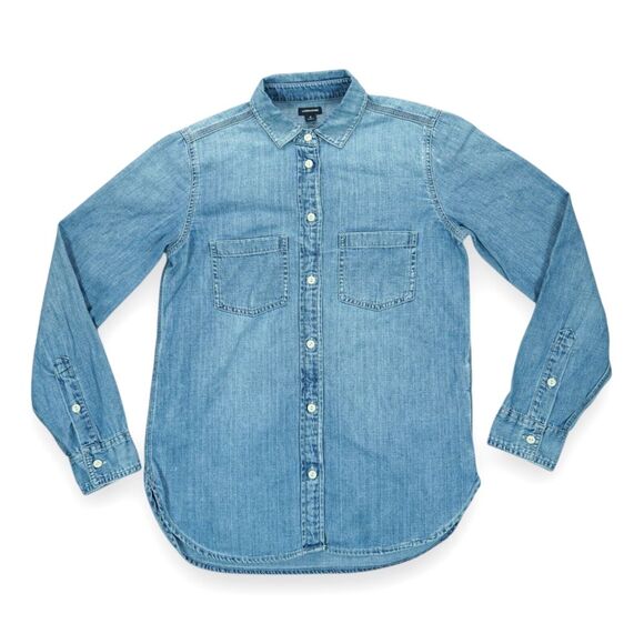 Vintage J. Crew Jeans Denim Shirt Womens Size 0 Button Up Long Sleeve‎ Pockets - Picture 1 of 5